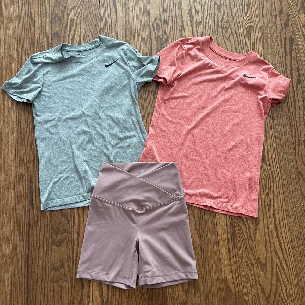 Nike XS Gray and Pink Dri-Fit Shirts with Mauve XS Yogalicious 5” Shorts